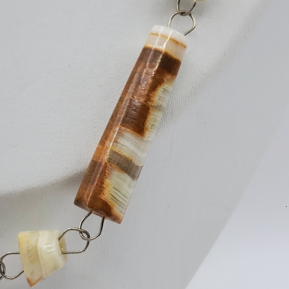 Banded Gemstone Agate Onyx Necklace Vintage Wire Wrapped Jewelry 26" Long - Picture 4 of 9